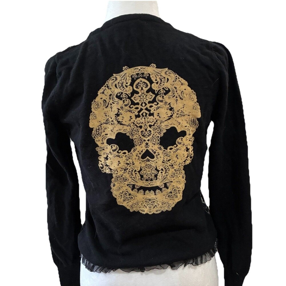 Black Lace Cardigan Skull Back Size Small Goth Emo Whimsygoth Too Fast Brand